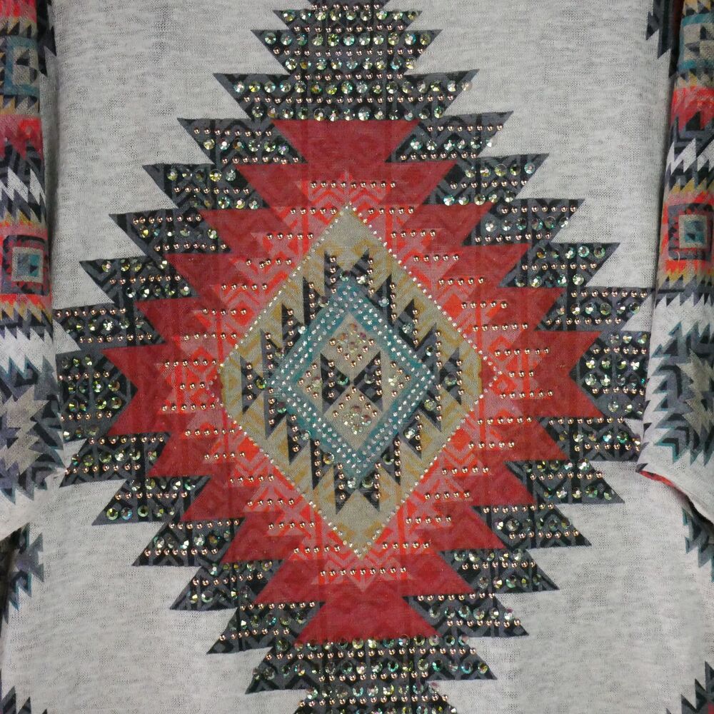 Vocal Southwest Knit Cardigan Womens Size XL Gray Jewel Studded Dolman Sleeve - Picture 7 of 11